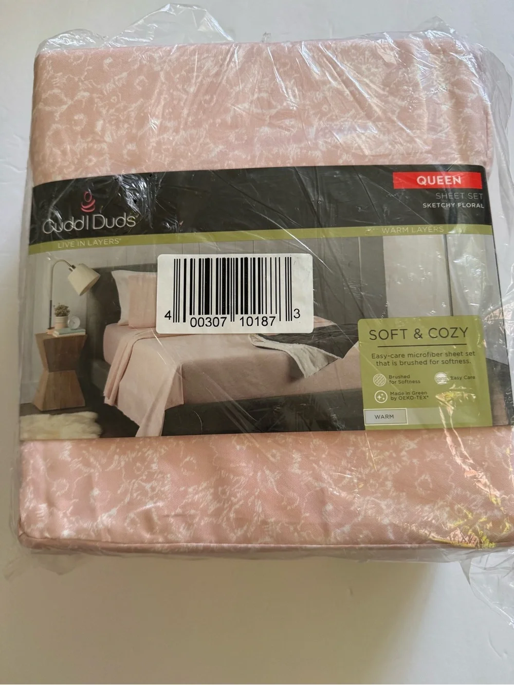 Soft Pink Sketchy Floral Cotton Sheet Set - White & Pink